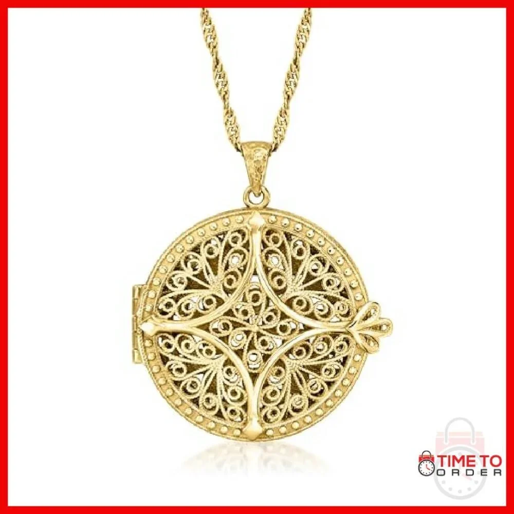 18kt Gold Over Sterling Silver Filigree Locket Necklace 12g
